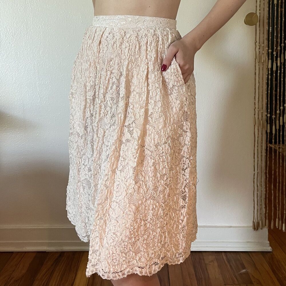 Missguided Blush Pink Lace Knee Length Skirt Size 6 Romantic Feminine